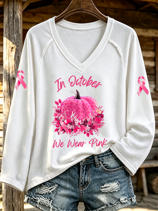 Women'S Breast Cancer Awareness Printed Long Sleeve T-Shirt