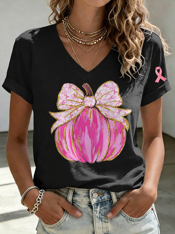 Women's Pink pumpkin Print T-shirt