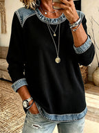 Women'S Casual Contrasting Color Waffle Top