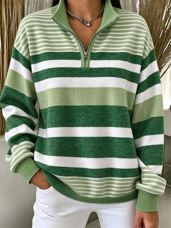 Women'S Striped Zipper Sweatshirt