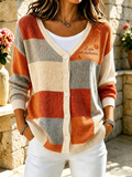 Women's Geometric Color Blocked Knitted Cardigan
