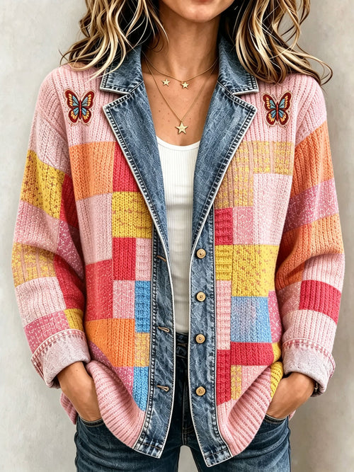 Ladies' Butterfly Pattern Splicing Effect Coat