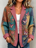 Women's Butterfly & Floral Patchwork Knitted Cardigan