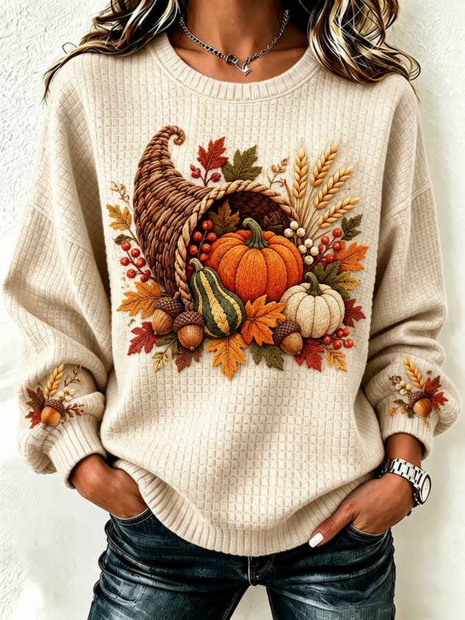 Women Fruit Crew Neck Casual Spring/Fall Long Sleeve Sweatshirt