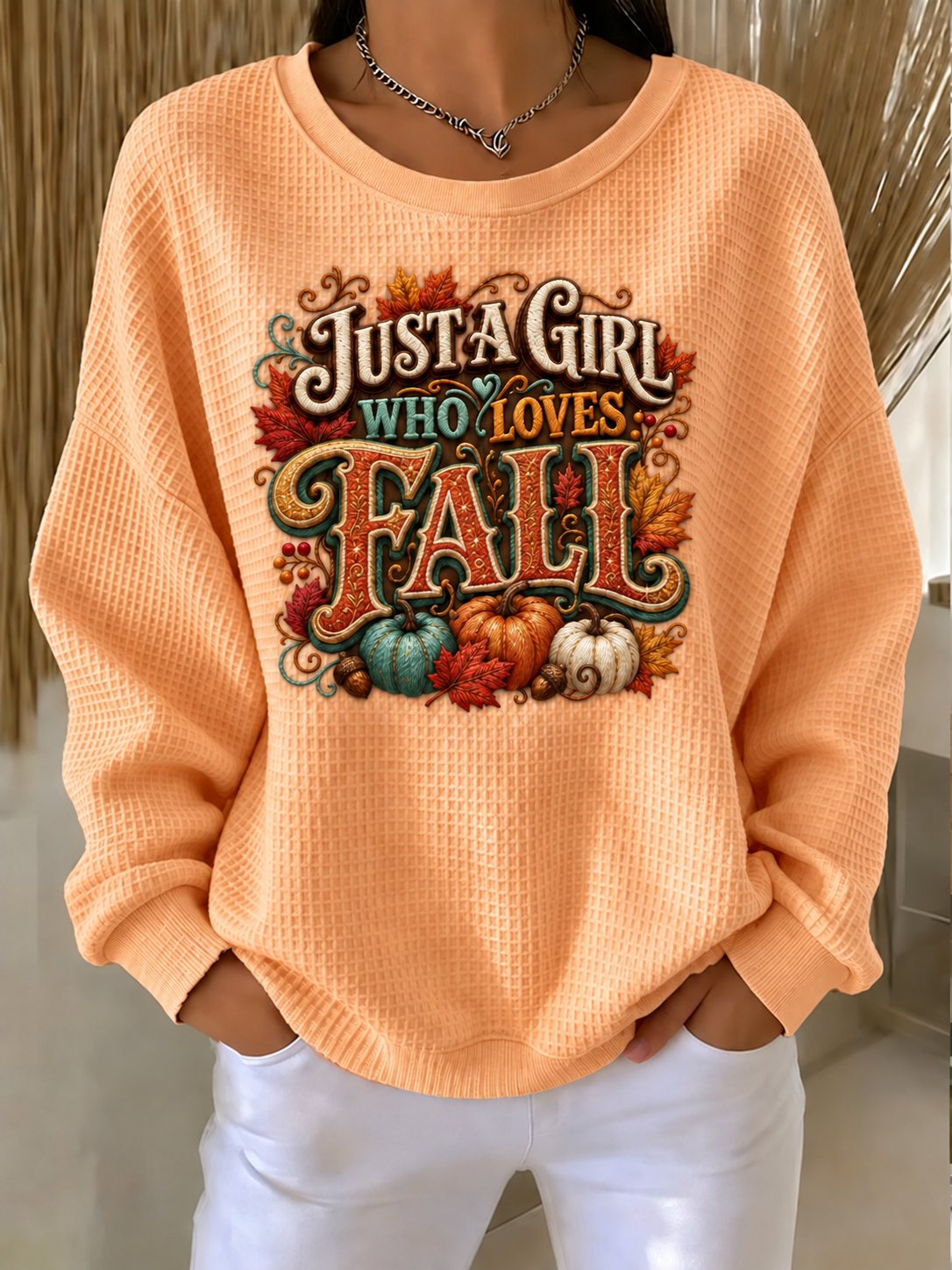 Women'S Autumn Season Waffle Sweatshirt