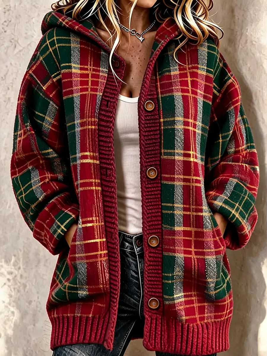 Women'S Christmas Plaid Print Casual Cardigan