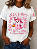 Women's In October We Wear Pink Printed Casual T-Shirt