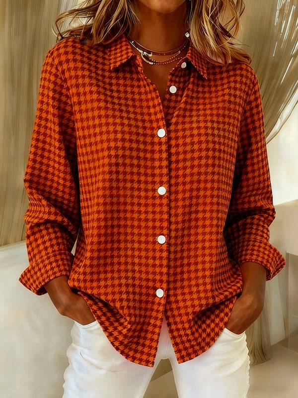 Women'S Casual Retro Autumn And Winter Houndstooth Shirt
