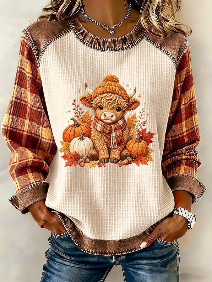Women'S Highland Cow Printed Casual Long Sleeve Top