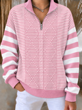 Women'S Casual Striped Zipper Top