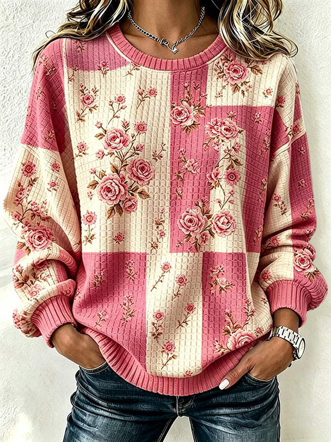 Women'S Casual Plaid Floral Sweatshirt