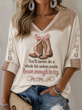Women'S  Commemorative Printed Casual V Neck Top