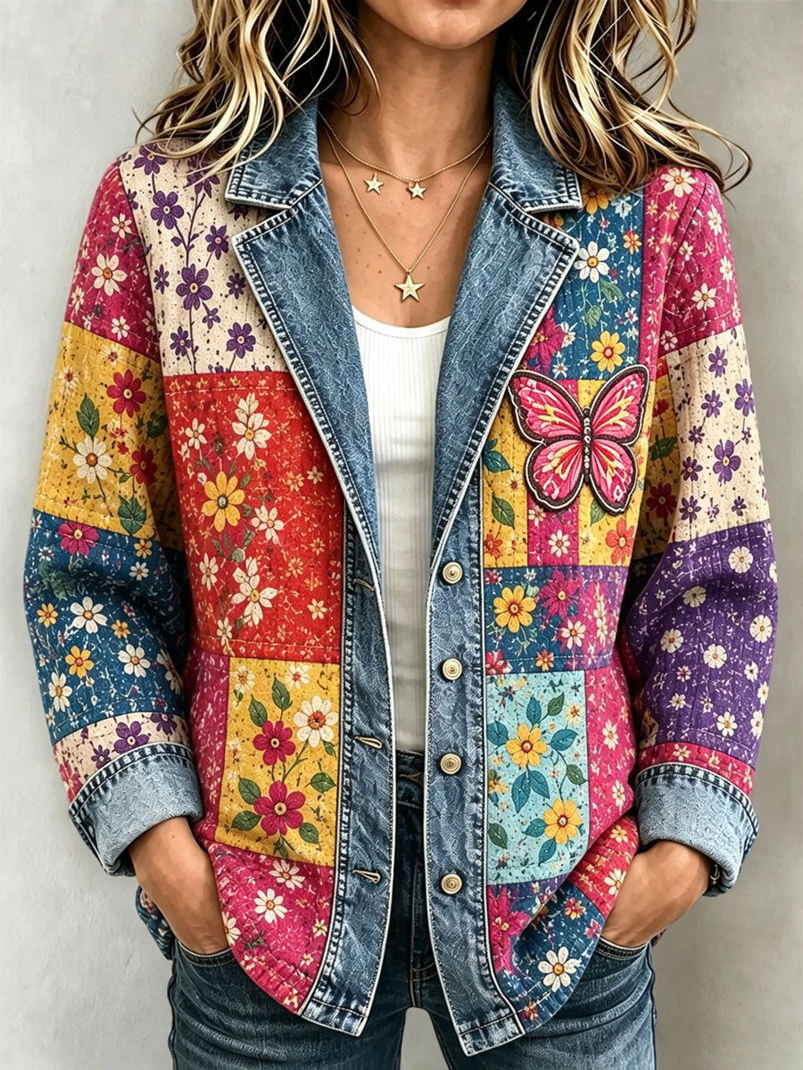 Ladies' Butterfly Pattern Splicing Effect Coat
