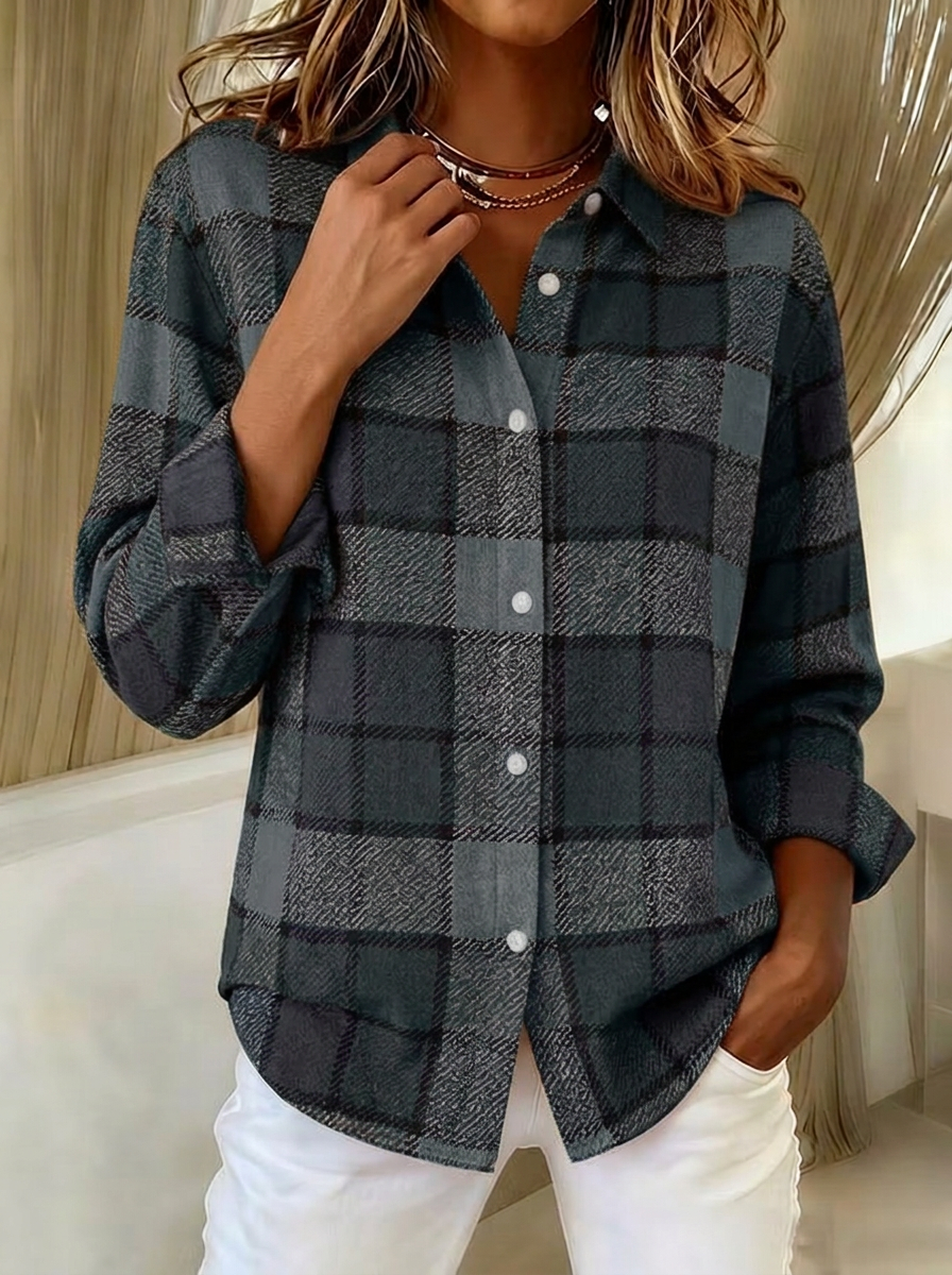 Women's Autumn Casual Plaid Pattern Printed Button-up Shirt
