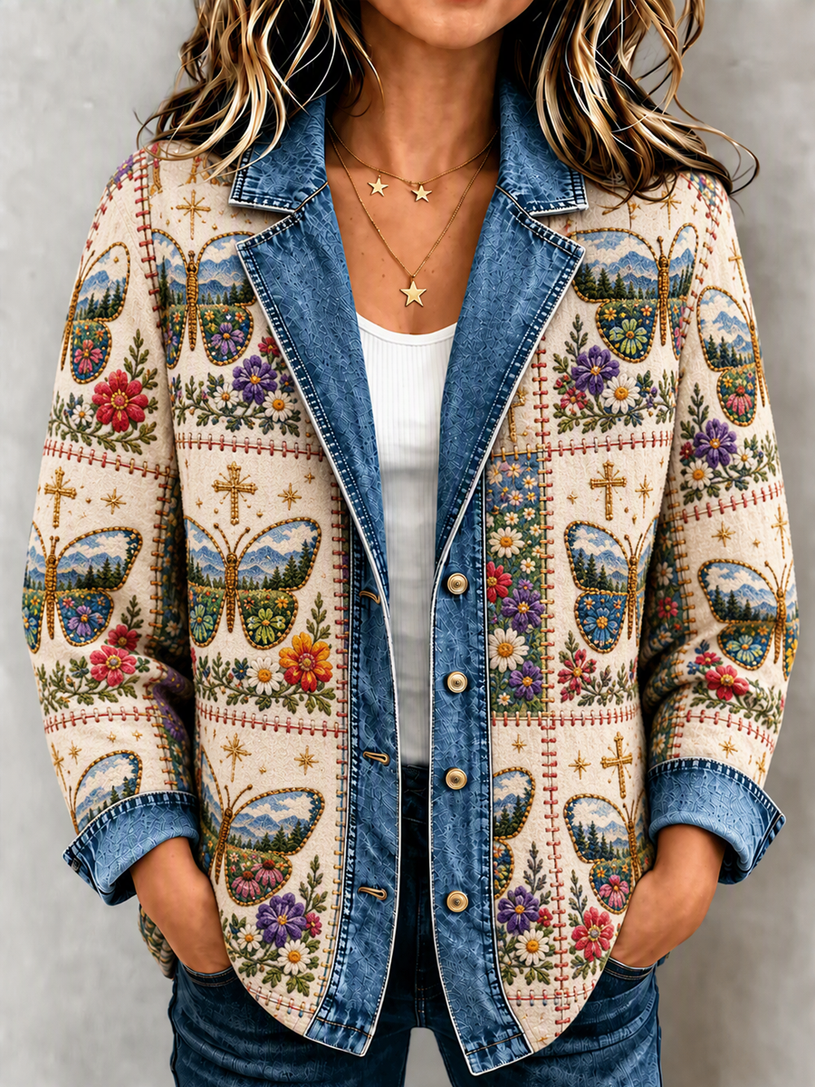 Women's Plant and Flower Patchwork Knitted Cardigan