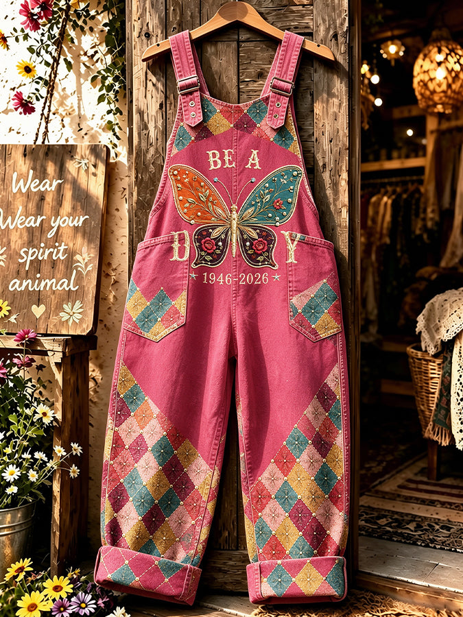 Women'S Art Printed Synthetic Denim Jumpsuit