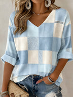 Women's Casual Daily Plaid Waffle Art Top