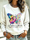 Women'S Casual Cancer Promotion Month Multi Color Round Neck Top