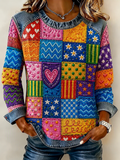 Women'S Butterfly & Floral Patchwork Print Casual Waffle Sweatshirt