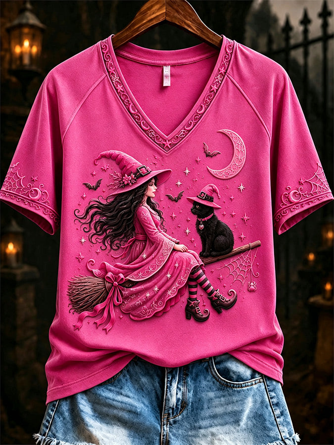 Women'S Casual Retro Pink Art Printed T-Shirt