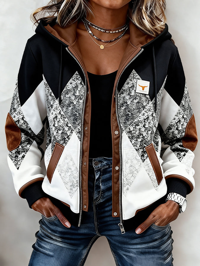 Women'S Spliced Contrasting Printed Jacket
