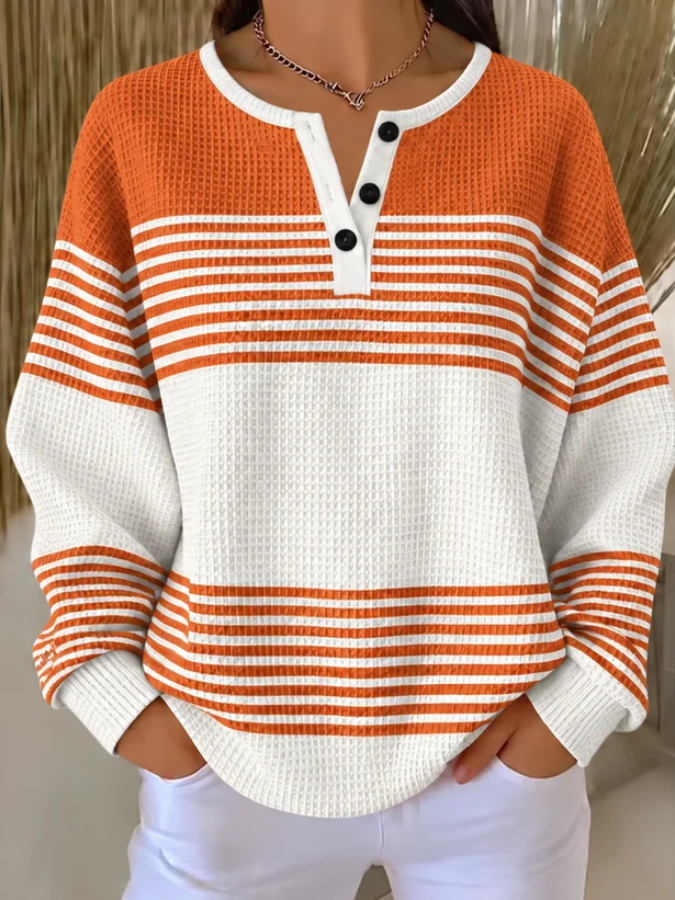 Women Abstract Henley Collar Printing Casual Spring/Fall Long Sleeve Sweatshirt