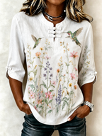 Women's Hummingbird Print Casual Cotton-Linen Shirt
