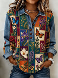 Women's Patchwork Art Cowboy Collar sweatshirt