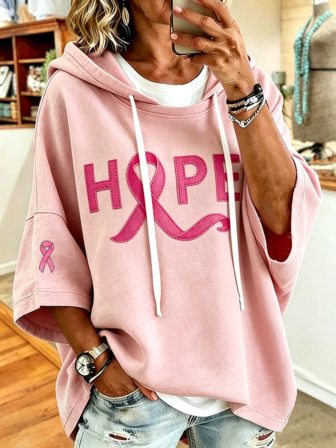 Women'S Vintage Breast Cancer Ribbon Print Hoodie