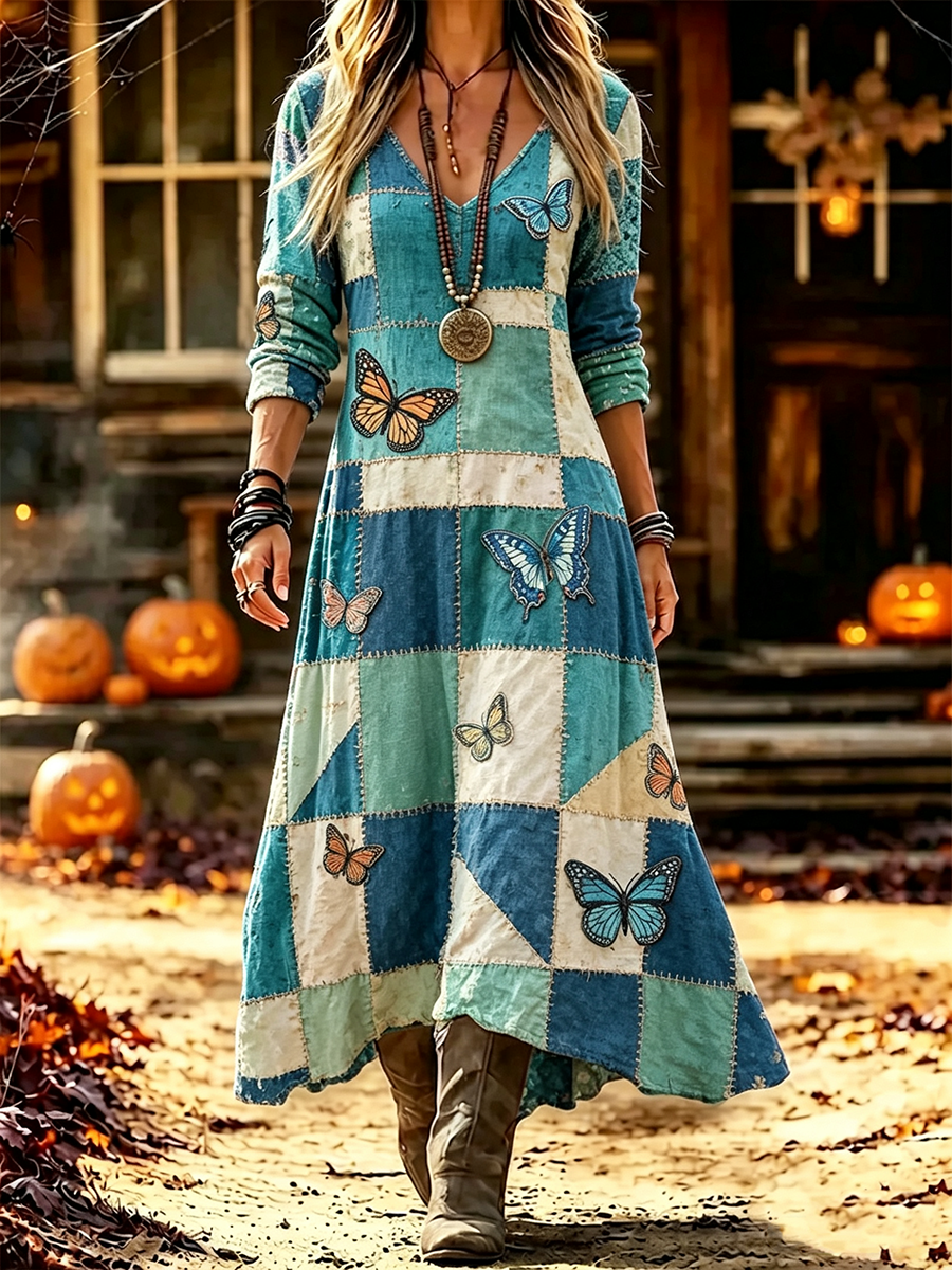 Ladies' Butterfly Pattern Casual Dress