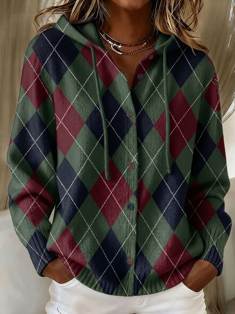 Women'S Patchwork Art Knitted Hooded Cardigan