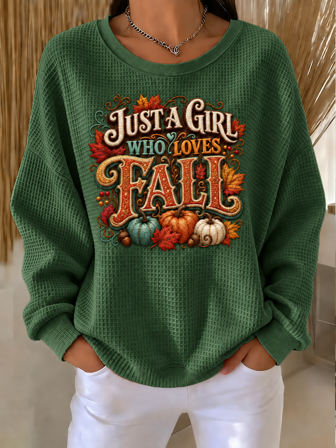 Women'S Autumn Season Waffle Sweatshirt