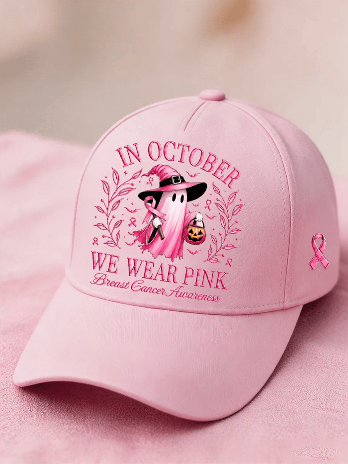 IN OCTOBER WE WEAR PINK Pink Ribbon Printed Hat