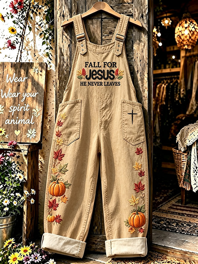 Women's Retro Autumn Plaid Cross Print Overalls
