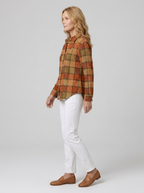 Women's Autumn Casual Orange Plaid Printed Button-down Shirt