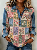 Women's Patchwork Art Cowboy Collar sweatshirt
