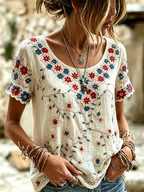 Women's Retro Floral Pattern Casual T-shirt