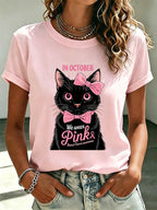 Women'S In October We Wear Pink Printed Casual T-Shirt