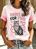 Women's Paws Up For Pink Tabby Cat Pink Ribbon Gradient T-Shirt