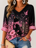 Women's Black Cat & Ribbonr Print Top