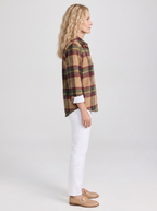 Women's Autumn Fall Plaid Pattern Printed Button-Down Shirt