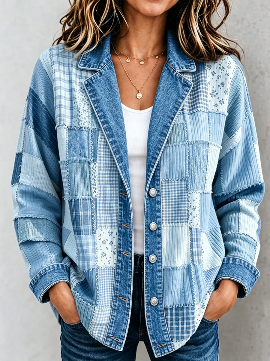 Women'S Autumn Patchwork Printed Knitted Cardigan