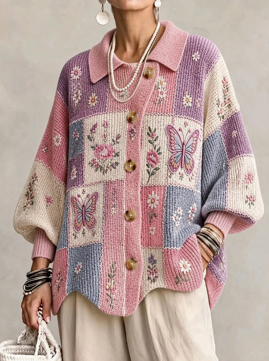 Women'S Butterfly Pattern Casual Sweater Long Cardigan