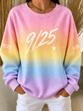 Women'S Casual Printed Waffle Long-Sleeve Top