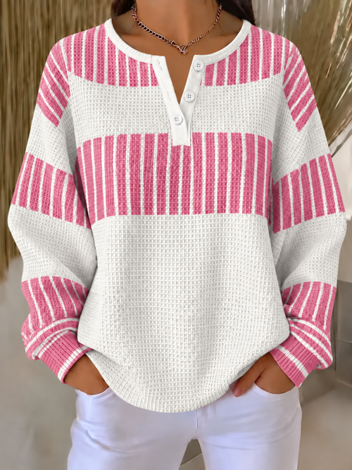 Women Abstract Henley Collar Printing Casual Spring/Fall Long Sleeve Sweatshirt