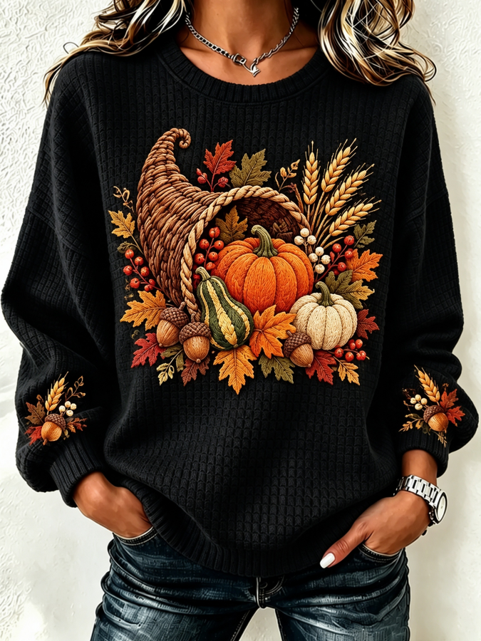 Women Fruit Crew Neck Casual Spring/Fall Long Sleeve Sweatshirt