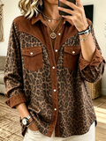 Women Color Block Shawl Collar Long Sleeve Shirt Printing Casual Daily Top
