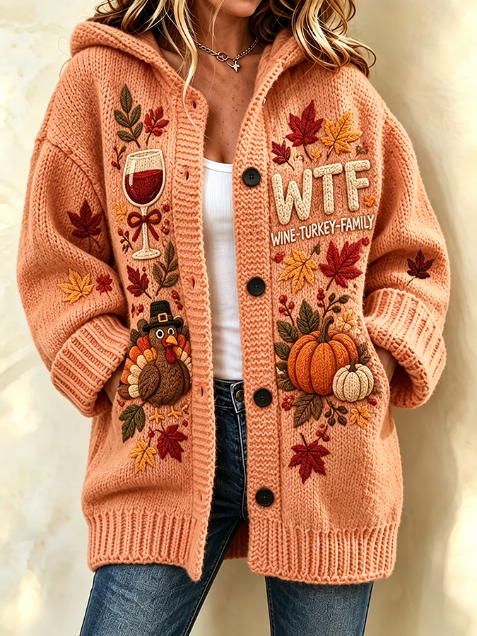 Women'S Autumn Thanksgiving Printed Casual Cardigan