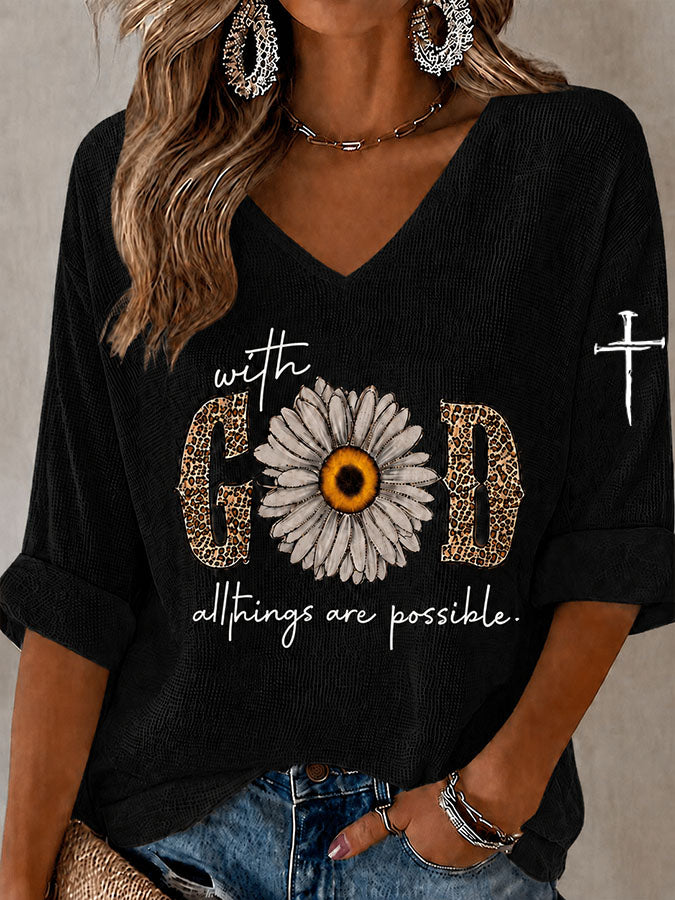 Women'S Casual "With GOD All Things Are Possible." Faith Printed Top