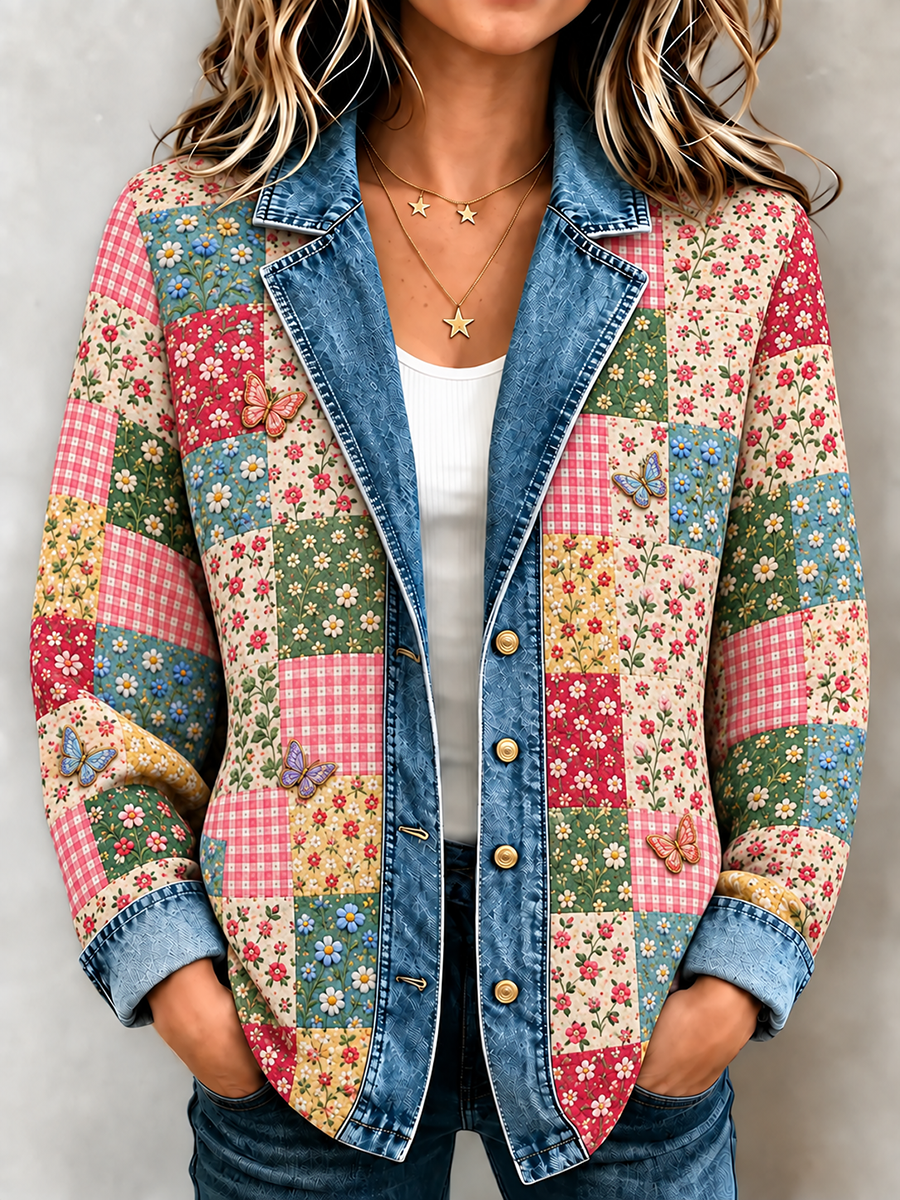 Women's Plant and Flower Patchwork Knitted Cardigan